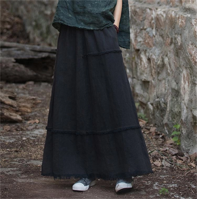 Durable Material Gentle On Skin Retro Fringed Ramie A-Line Skirts