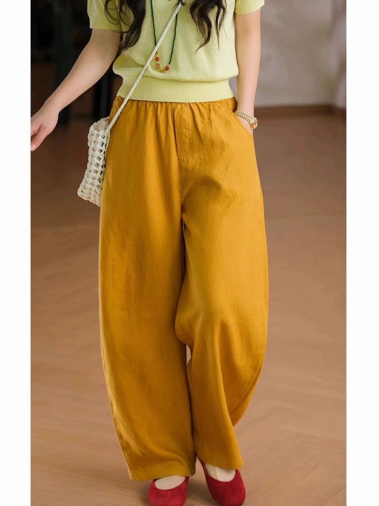Relaxed Fit Adaptable Fabric Babakud Spring Linen Casual Elastic Waist Loose Pocketed Pants