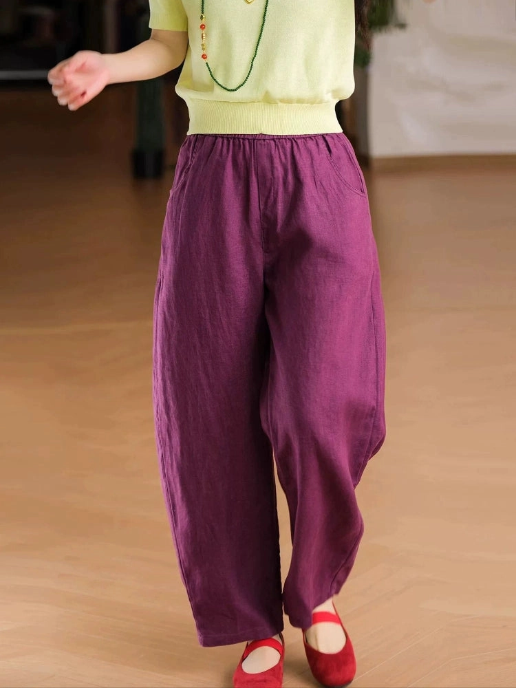 Flexible Performance Adaptable Fabric Babakud Spring Linen Casual Elastic Waist Loose Pocketed Pants