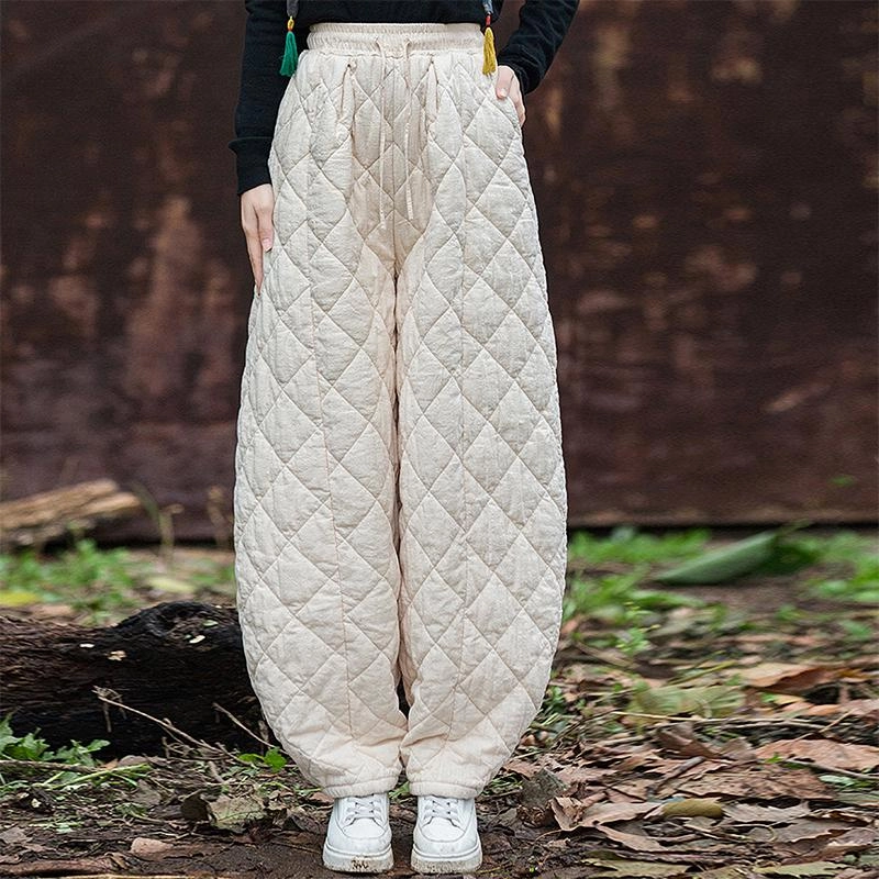 Babakud Women Winter Quilted Thickened Warm Cotton-Padded Lantern Pants Comfortable Waist Colorfast Fabric
