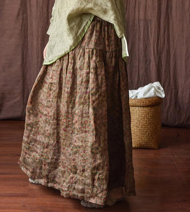 Printed Ruffled Flowy A- Line Ramie Midi Skirts No Tag Odor control