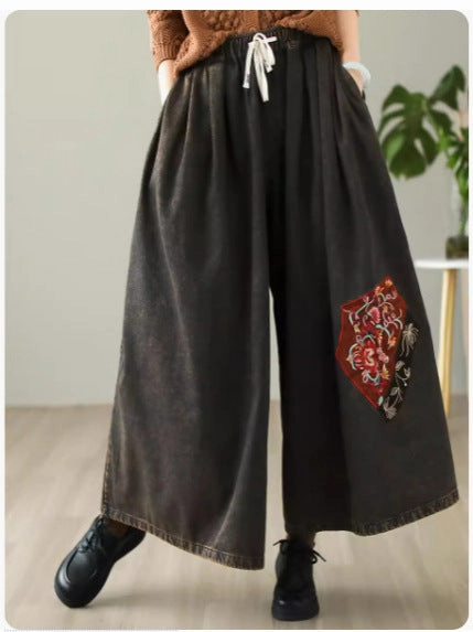Women Summer Embroidery Denim Pants All-Day Wear Reinforced Edges