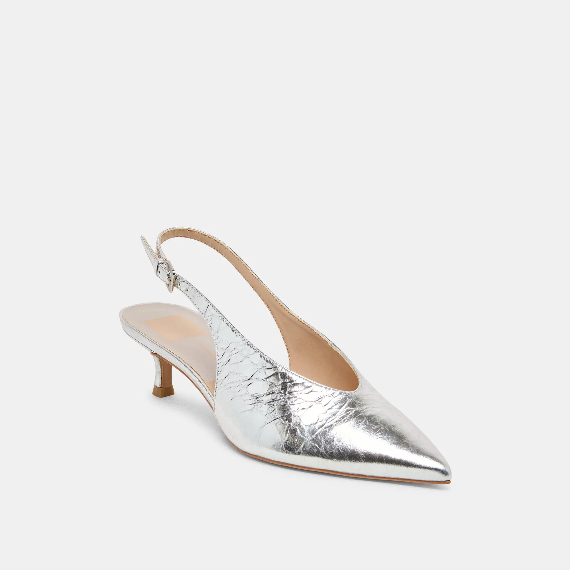 ALENNA HEELS SILVER DISTRESSED LEATHER Clean Aesthetic
