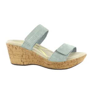 Anti Fatigue Cozy Sandal Step Naot Caveran Wedge Sandal (Women) - Teal Linen Leather