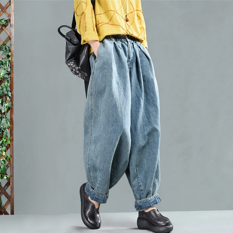 Enduring Comfort Women Elastic Waist Loose Harem Jeans