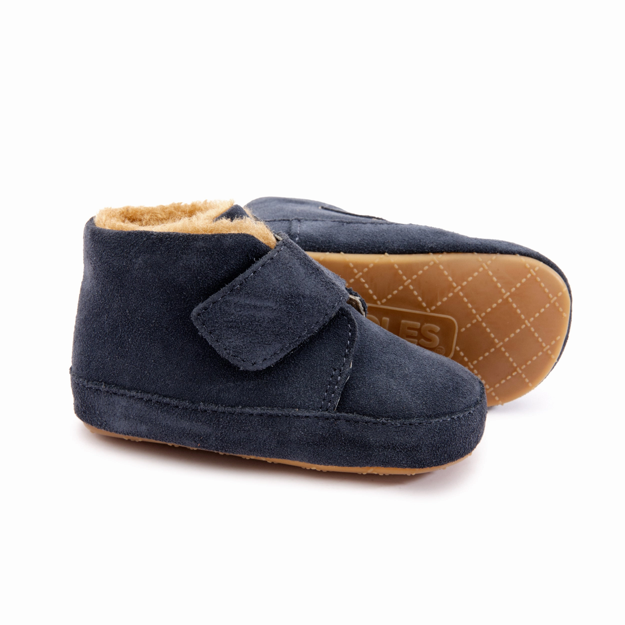Anti Odor Technology Old Soles Baby Shloofy Winter Leather Shoes in Navy Suede