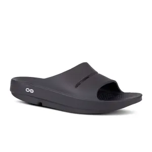 Oofos OOahh Slide Sandal (Unisex) - Black Leather Cozy Sandals