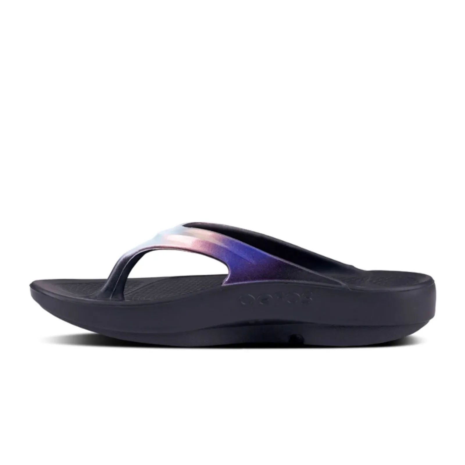 Oofos OOlala Luxe Sandal (Women) - Black/Calypso Breathable Design Beach Ready Slides