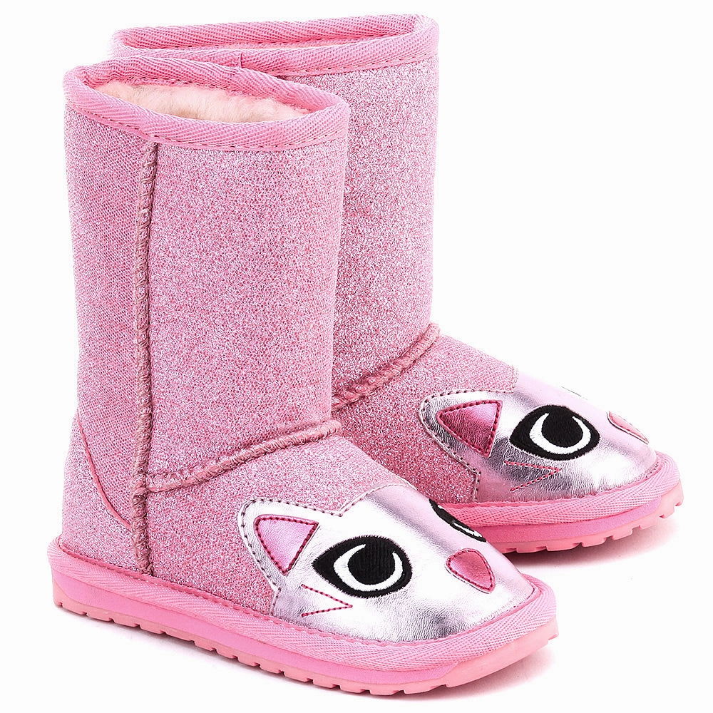 EMU AUSTRALIA Kids Girls Winter Boots Little Creature in Pink Cat Flexible Motion