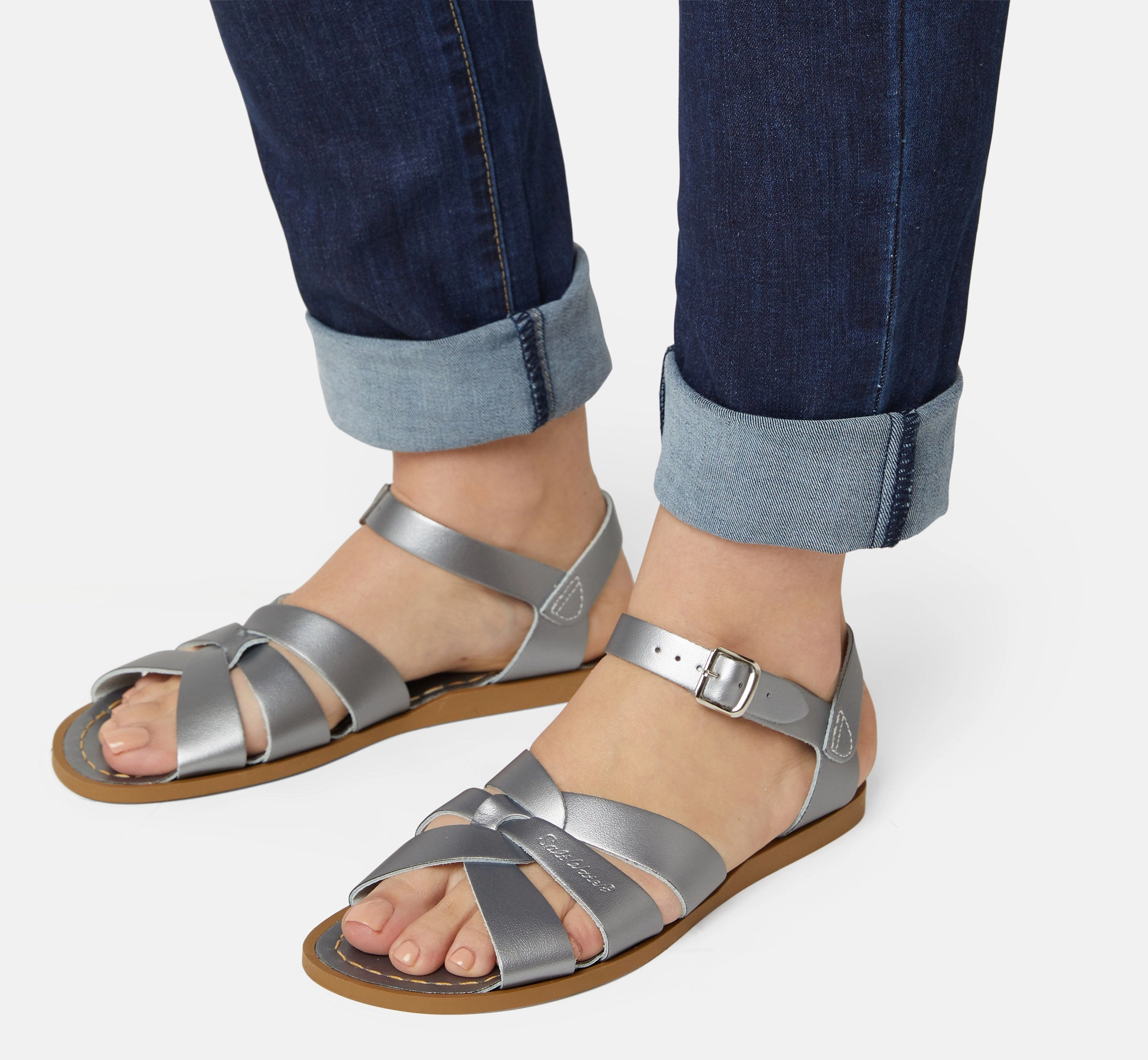 Strap Locking Mechanism Animal Print Original Pewter Womens Sandal