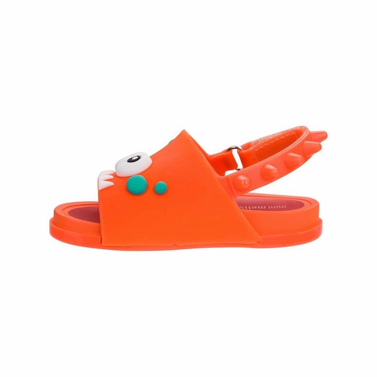 Mini Melissa Kids Boy/Girl Beach Slide Dino Sandals Shoes in Orange/Red Air Flow Channels Affordable