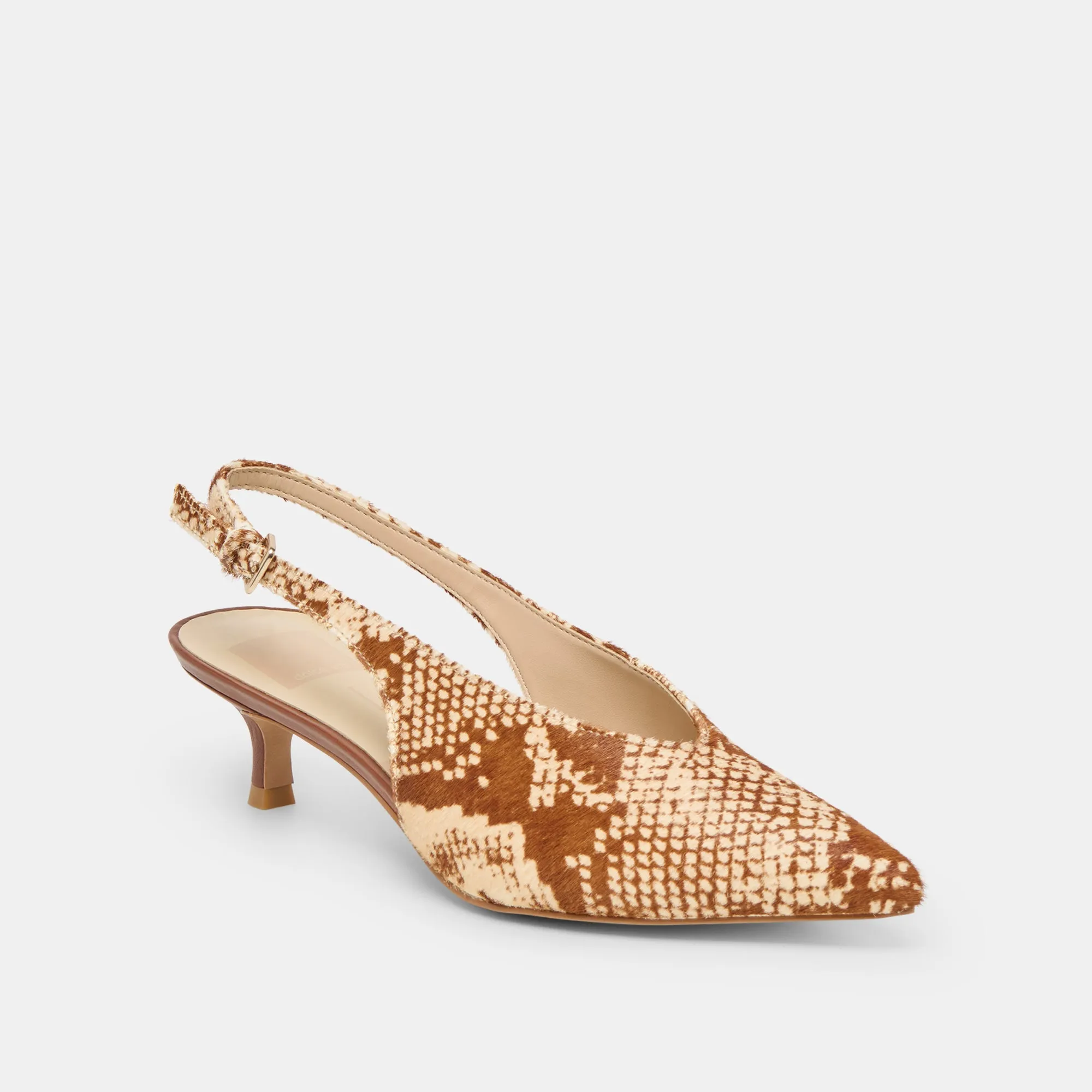 ALENNA HEELS BROWN SNAKE CALF HAIR Flexible structure Narrow Fit