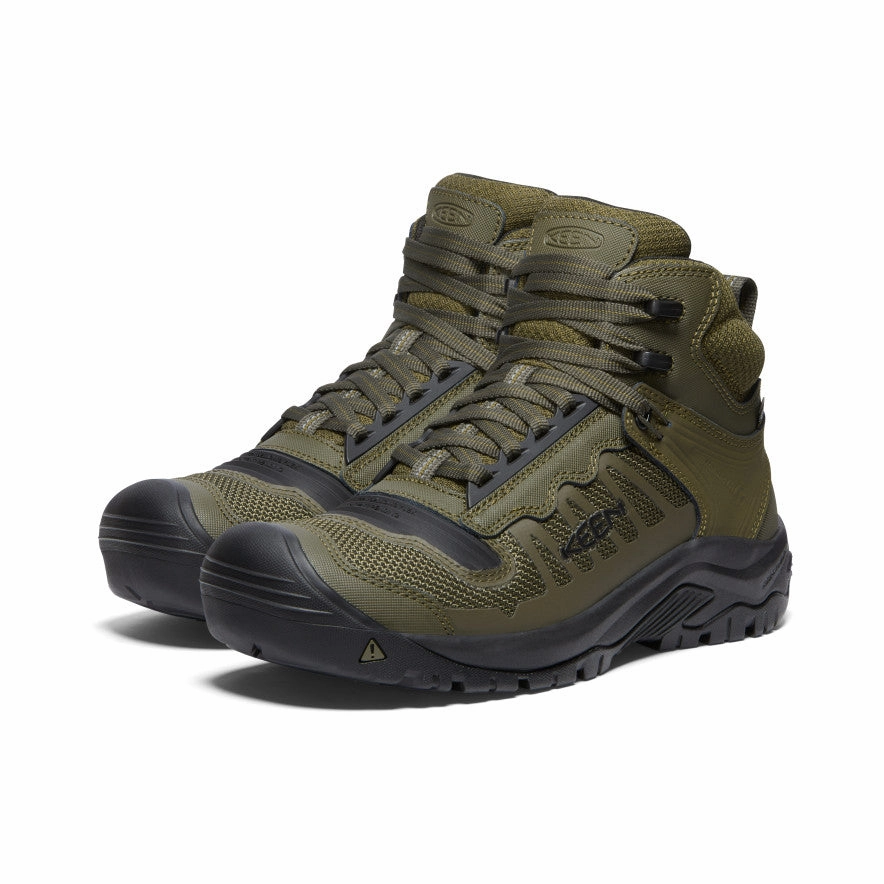 Water Resistant Low Profile Rough Terrain Men's Reno Waterproof Mid (Soft Toe)  |  Dark Olive/Black