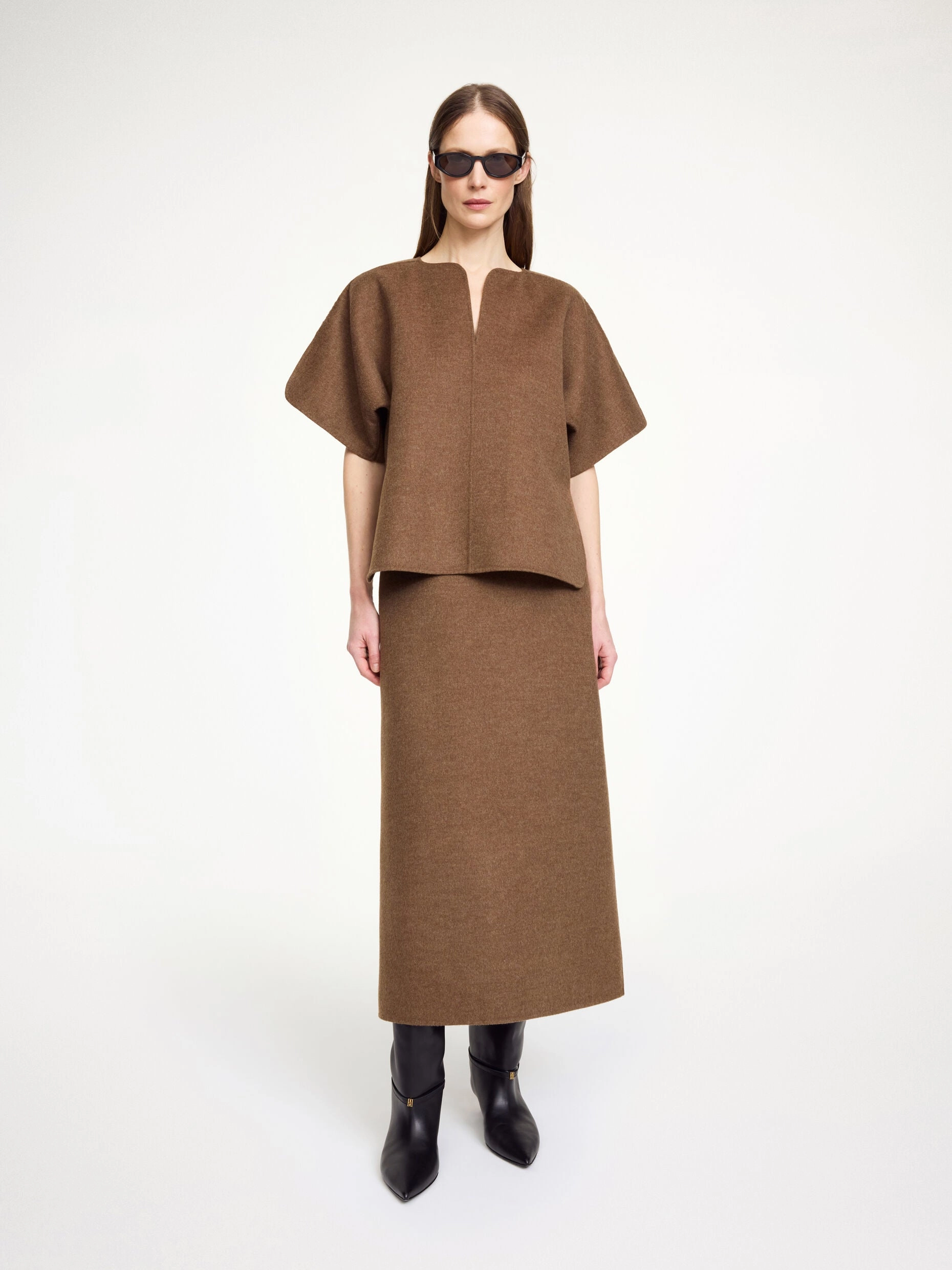 Palomie Midi Skirt in Dark Brown Melange Simple Comfort