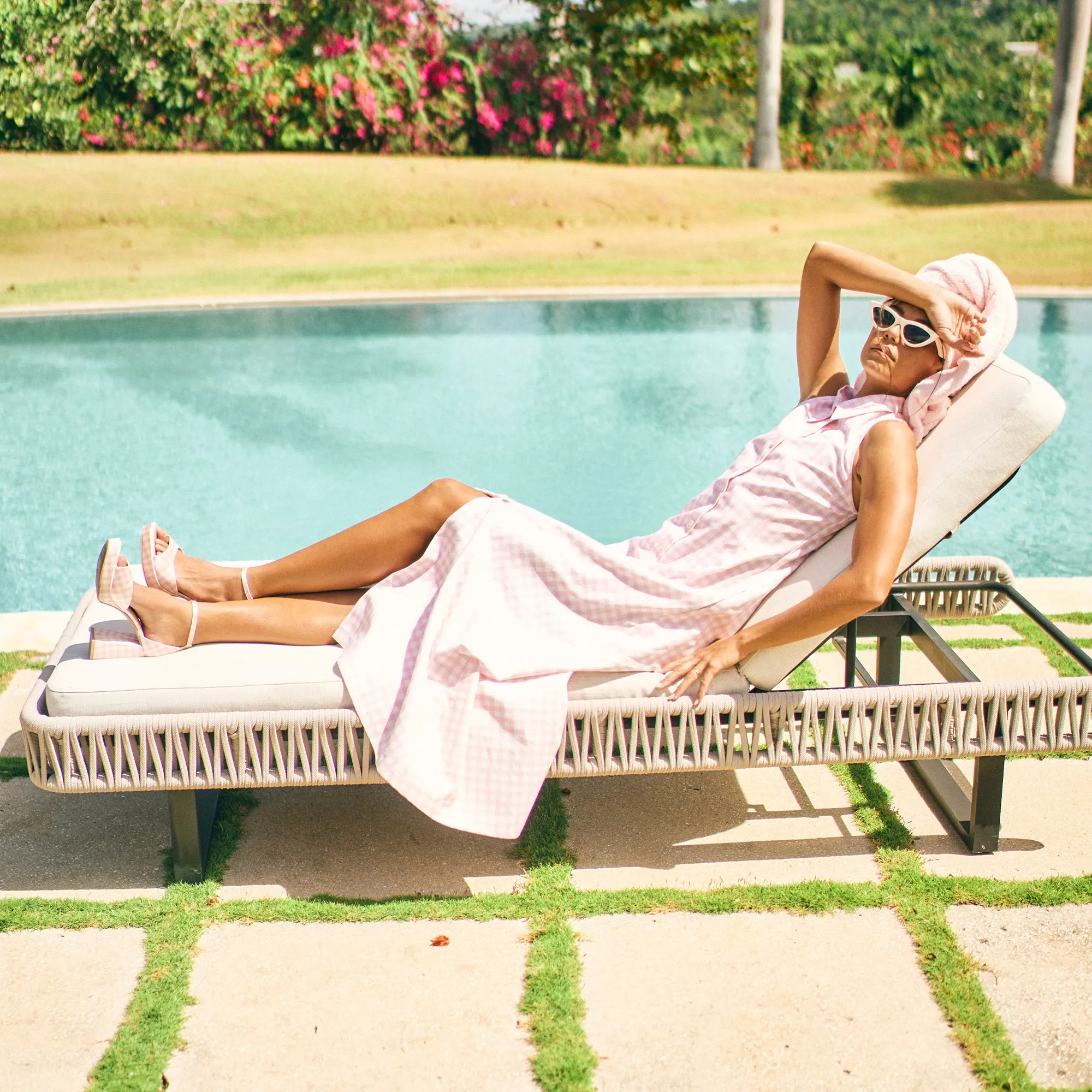 PANDRO X BYRDIE GOLF HEELS PINK PLAID GINGHAM Long Comfort