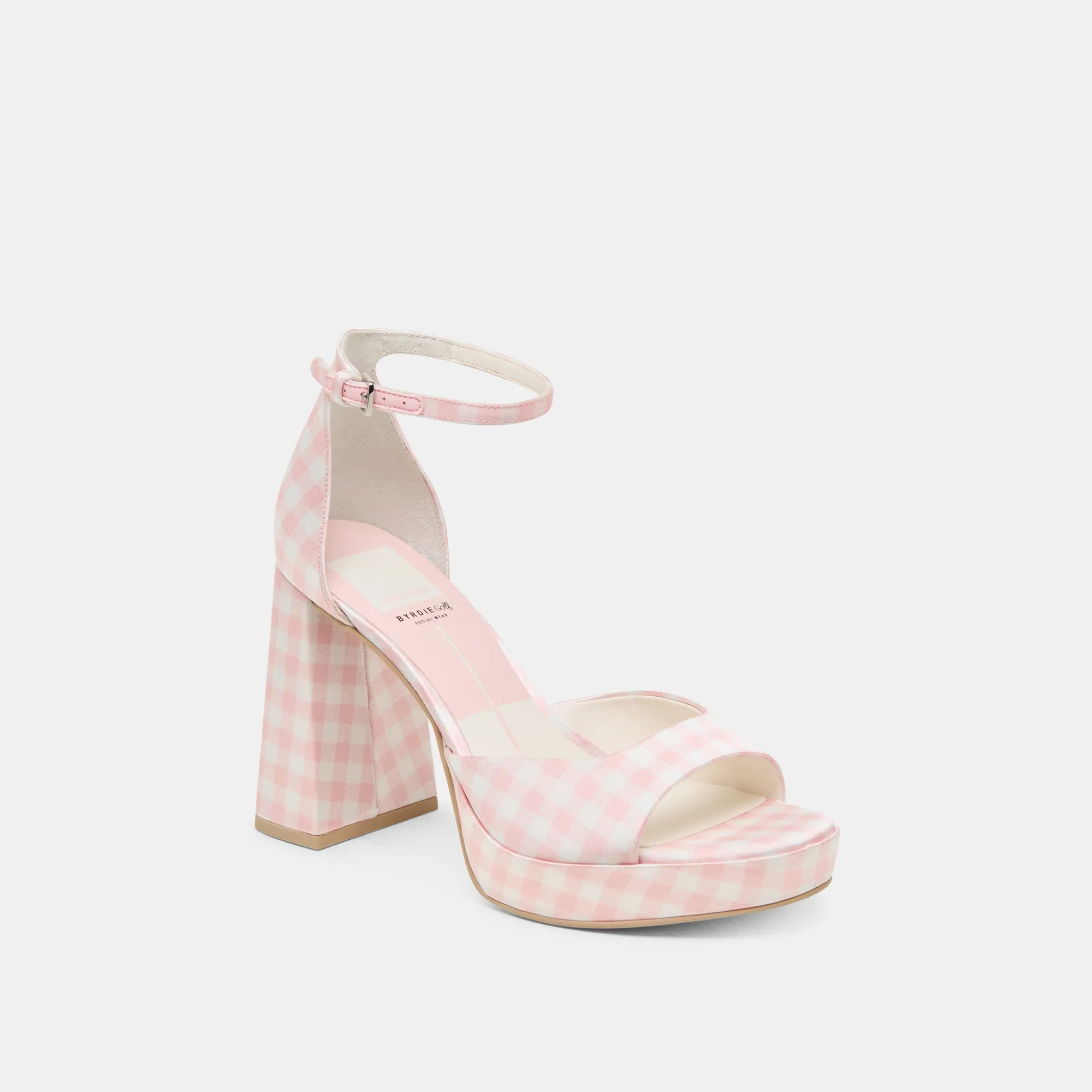 Torsional Stability Feature Plush traction PANDRO X BYRDIE GOLF WIDE HEELS PINK PLAID GINGHAM
