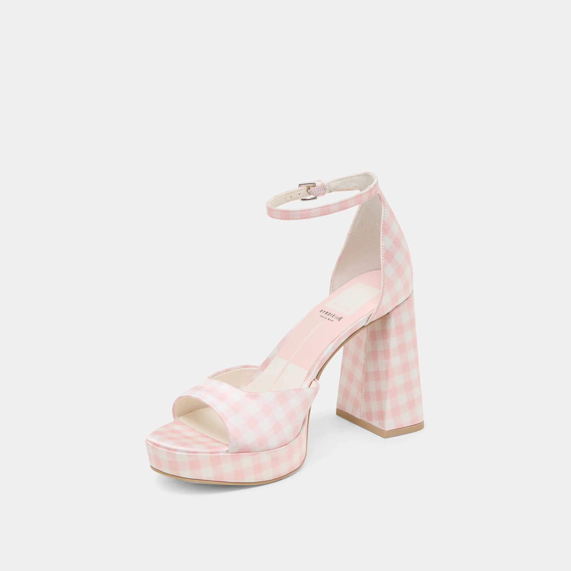 Trail Fit PANDRO X BYRDIE GOLF WIDE HEELS PINK PLAID GINGHAM