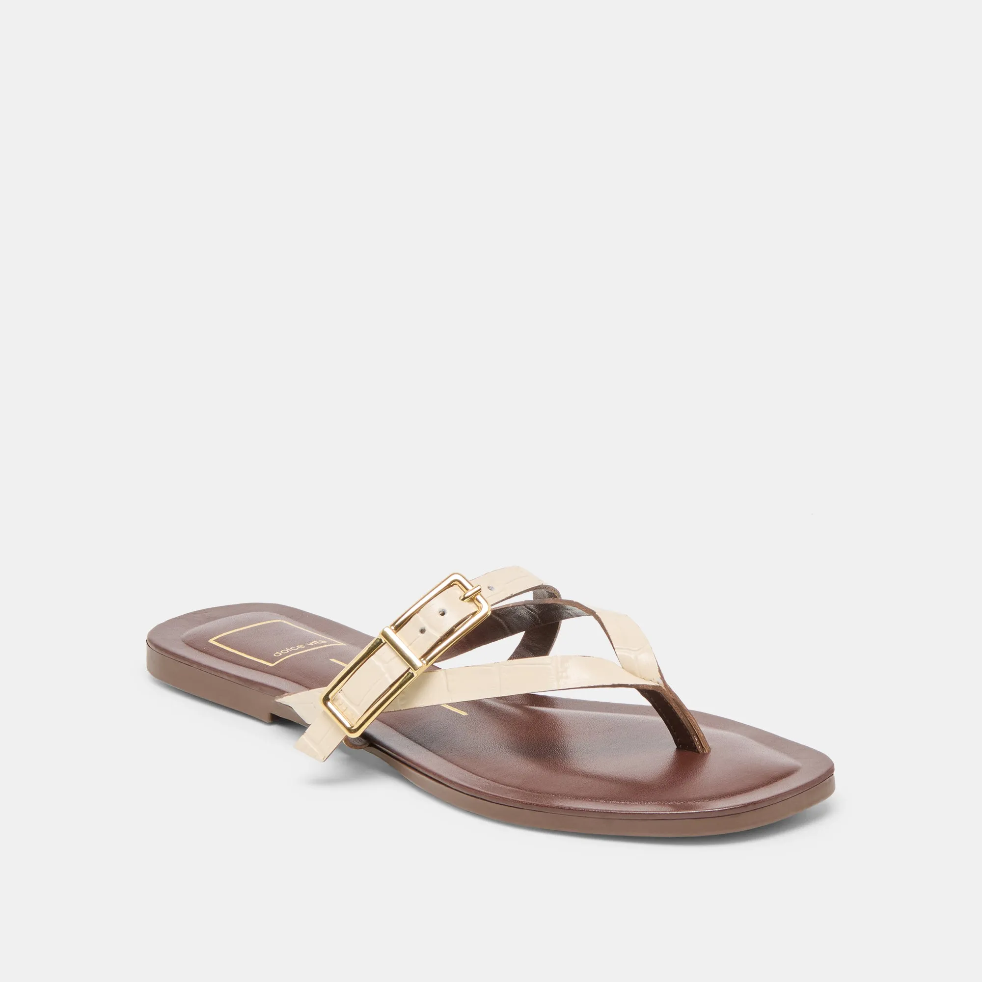 PIERS SANDALS BEIGE CROCO EMBOSSED LEATHER smallest stain - resistant