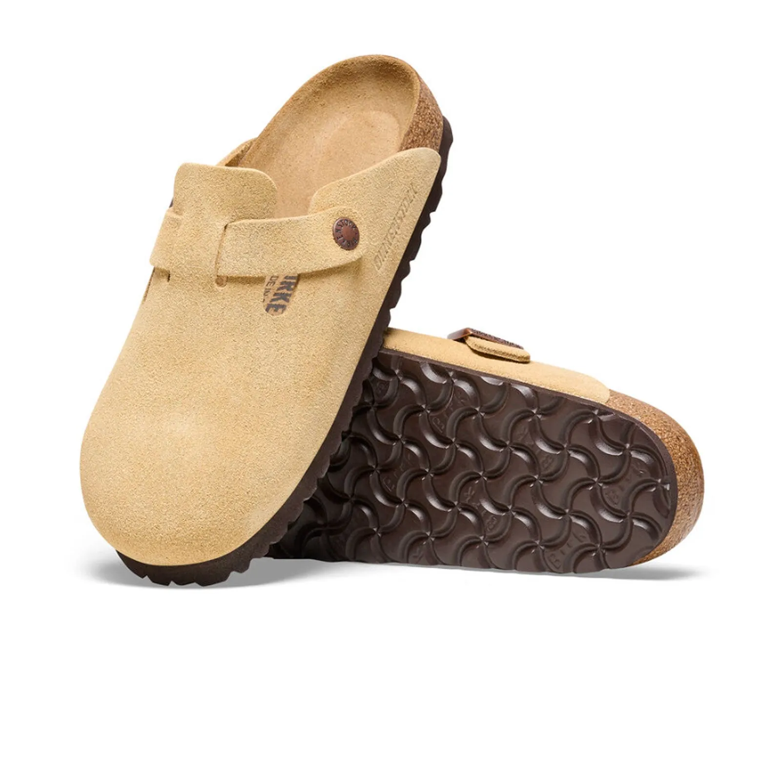 Birkenstock Boston Narrow Clog (Women) - Latte Cream Suede Power Walk Subtle Shape