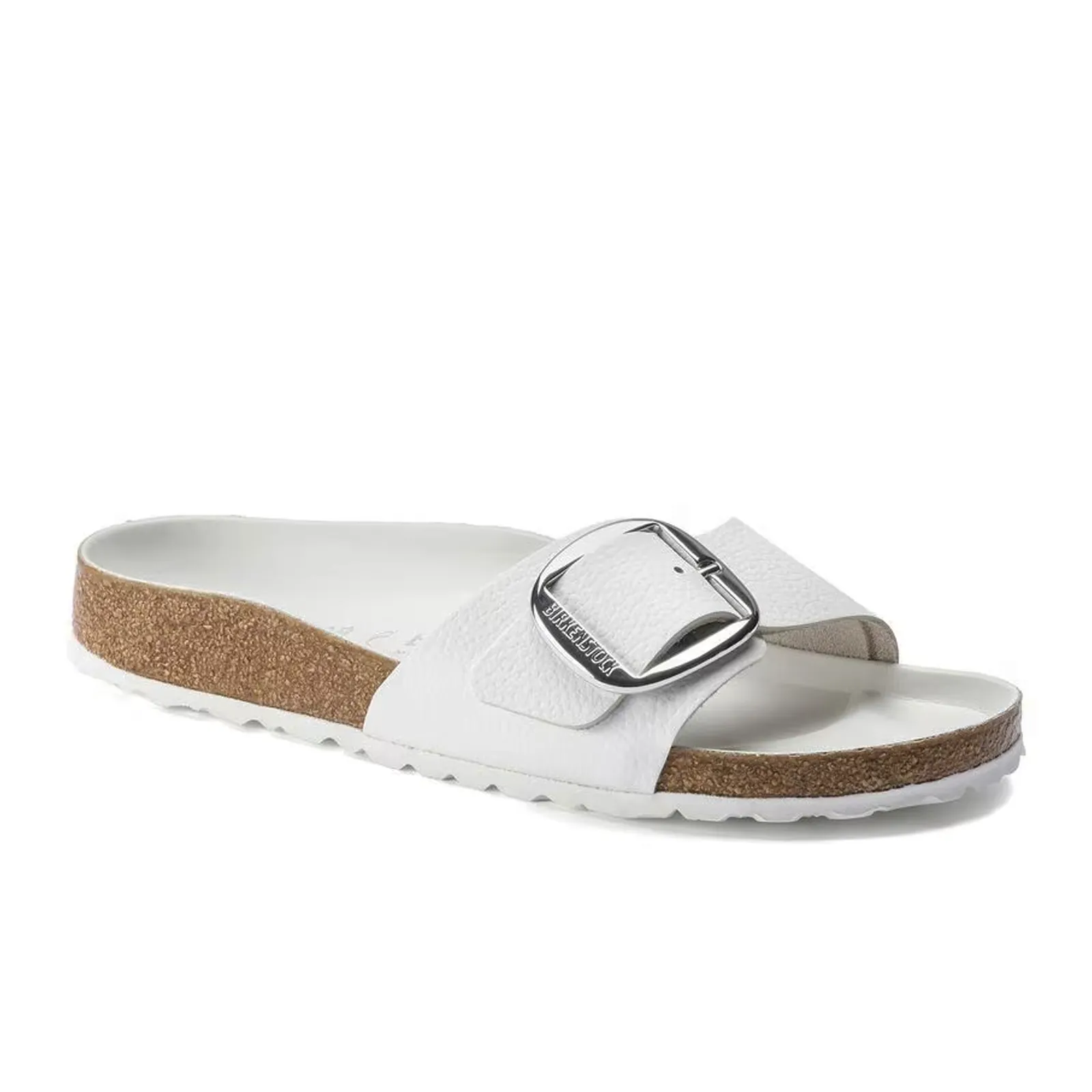 Birkenstock Madrid Big Buckle Narrow Slide Sandal (Women) - White Leather Paced Walk Weather Safe