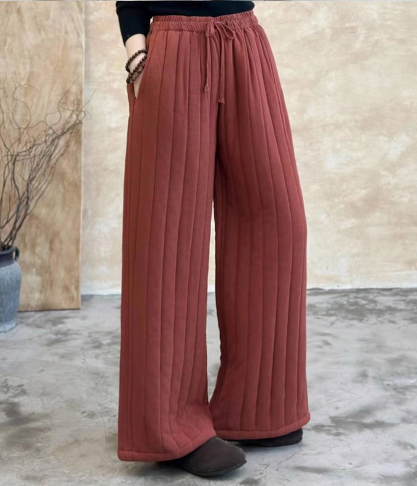 Winter Warm Cotton Thick Striped Elastic Waist Lace-Up Pants hypoallergenic Gentle Elastic