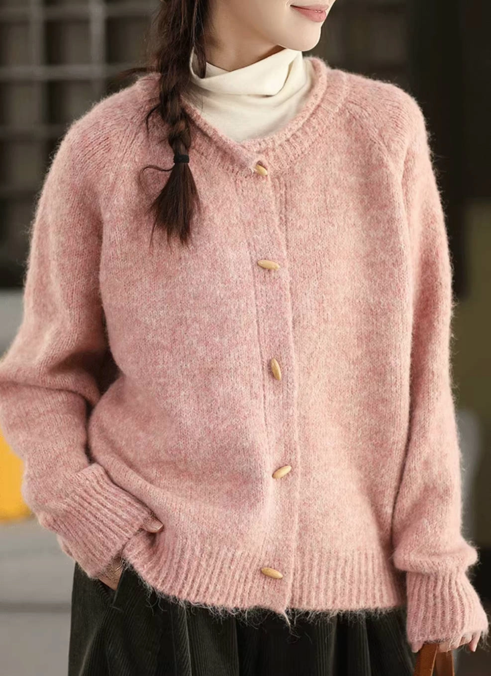 Soft Fleece Lining Autumn Ready Autumn Warm Wool Knitted Round Neck Cardigan Sweater