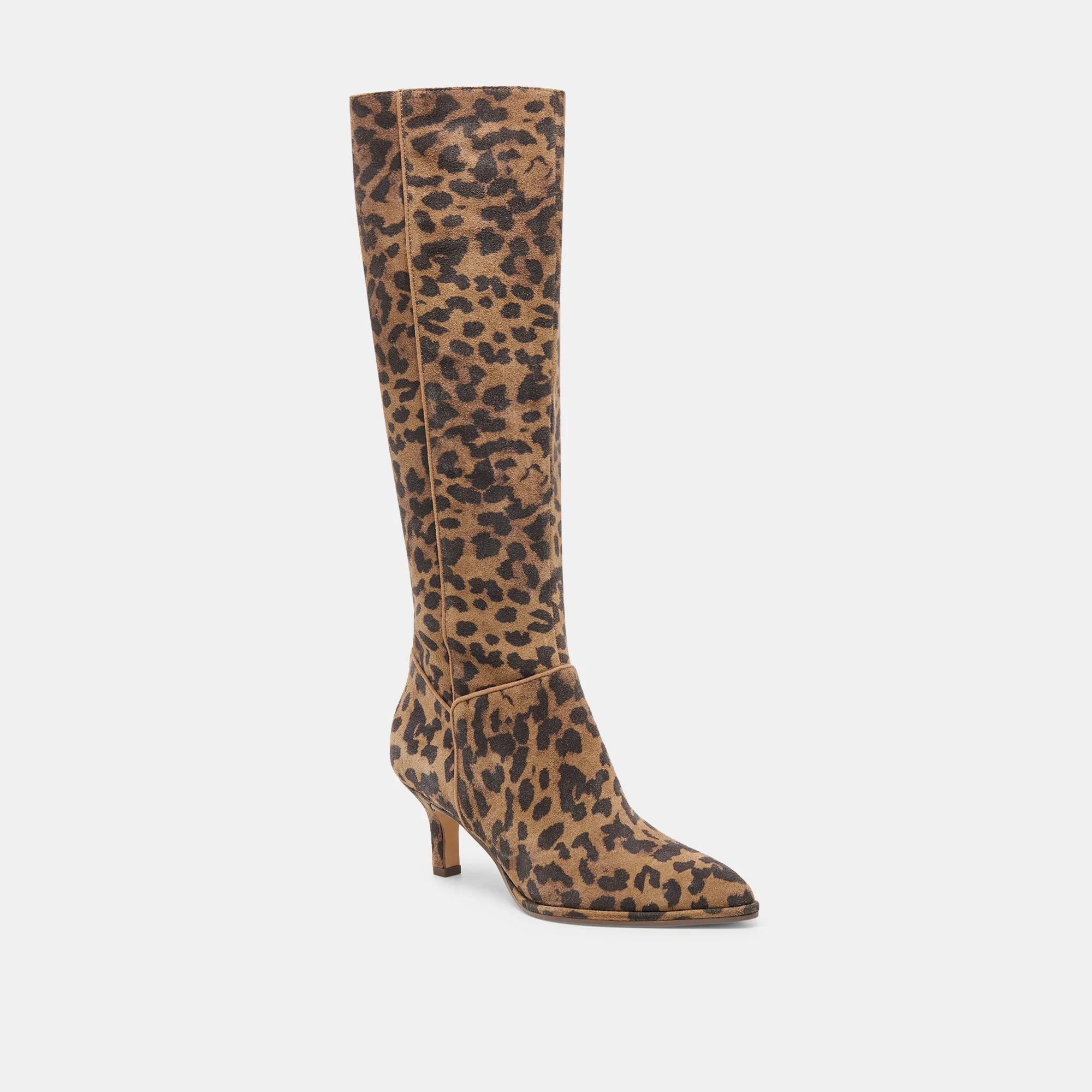 ALDY WIDE CALF BOOTS BROWN LEOPARD PRINTED SUEDE High Rebound Cushioning
