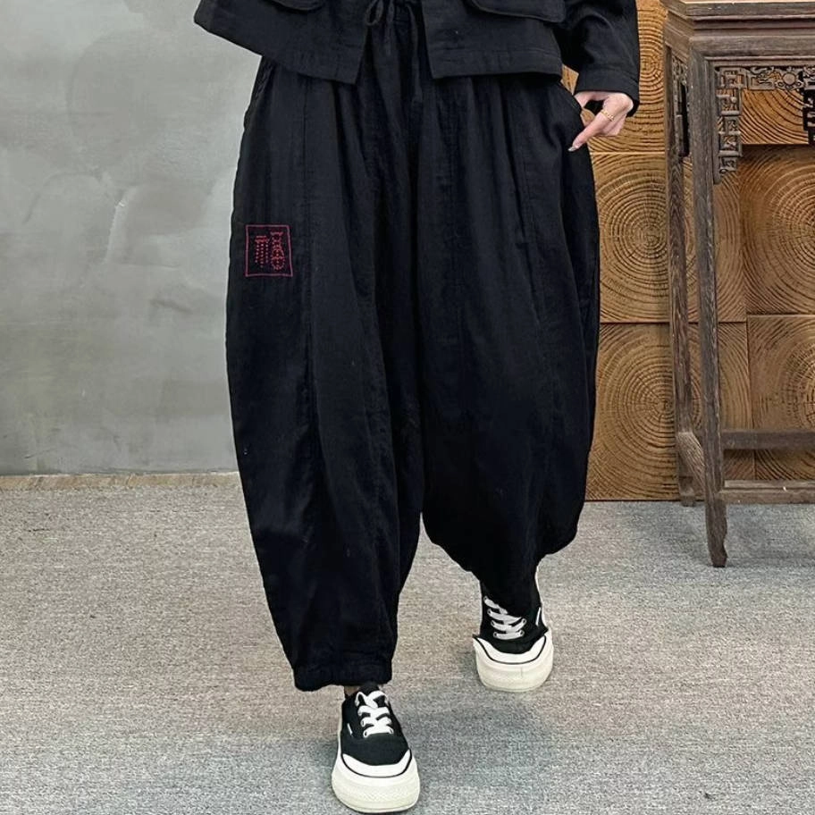 Women Autumn Cotton Loose Fit Wide Leg Layered Trousers Color Safe Cool Comfort