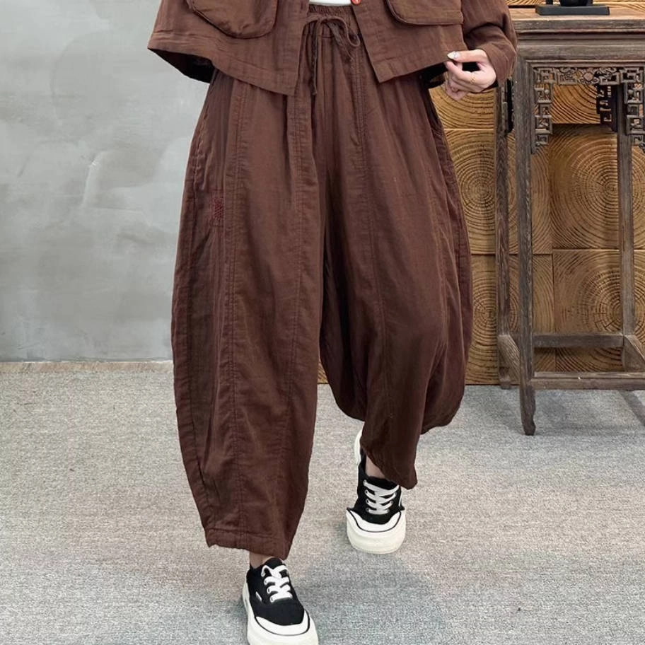 Snag Free Women Autumn Cotton Loose Fit Wide Leg Layered Trousers