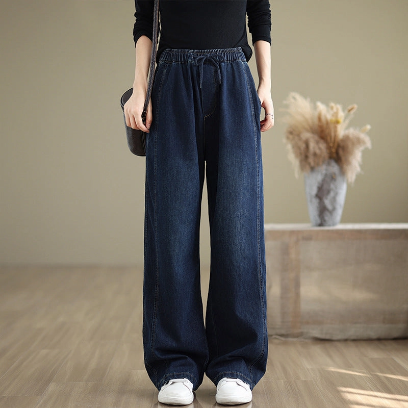 Babakud Women Autumn Narrow Casual Wide- Legs Jeans Durable Material No Labels