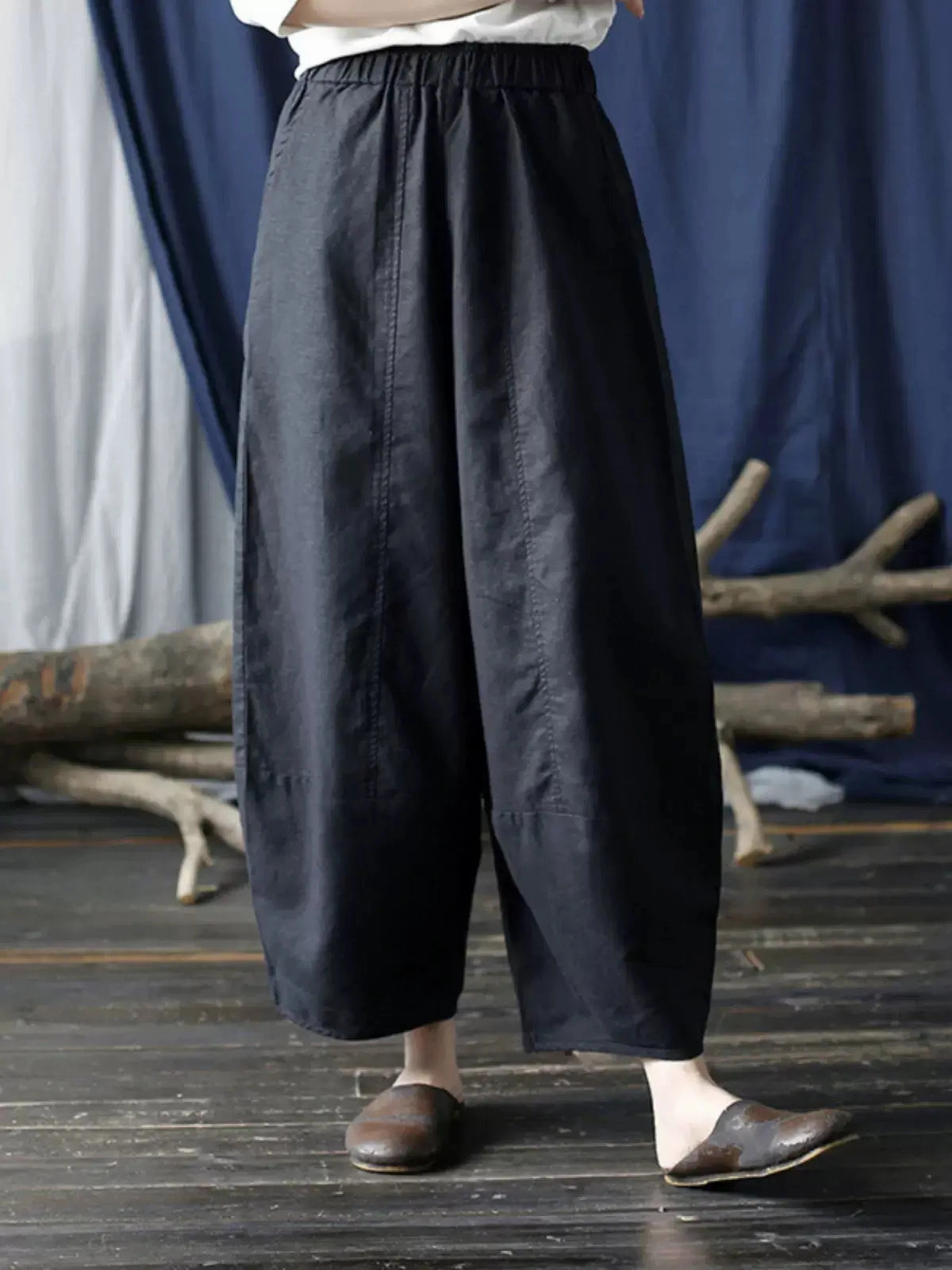 Babakud Women Solid Colors Cotton Casual Wide Legs Pants Size Stable Snag Proof