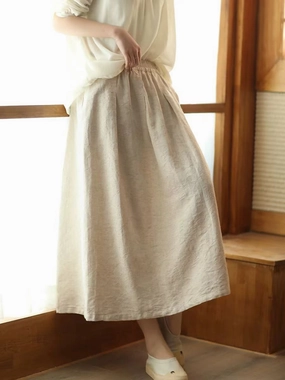 Tender Waist Non-Irritating Fabric Ladies Elegant Retro Jacquard Cotton Ramie A-Line Skirt