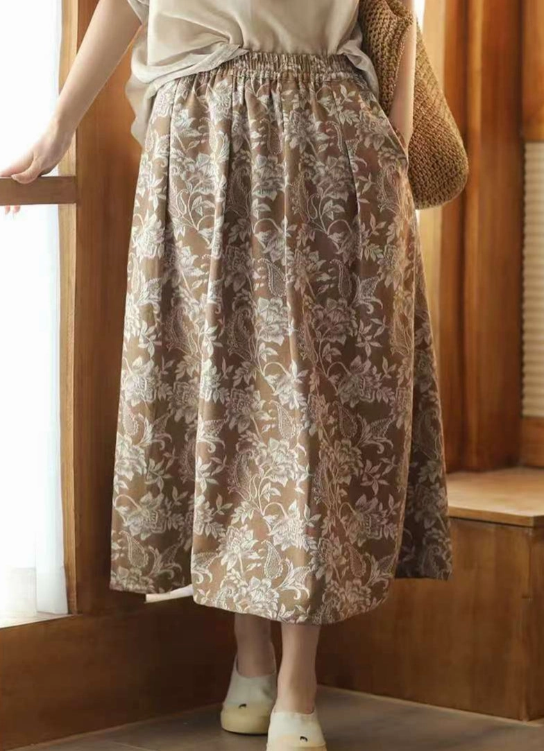 Ladies Elegant Retro Jacquard Cotton Ramie A-Line Skirt Fast Drying Gentle On Skin
