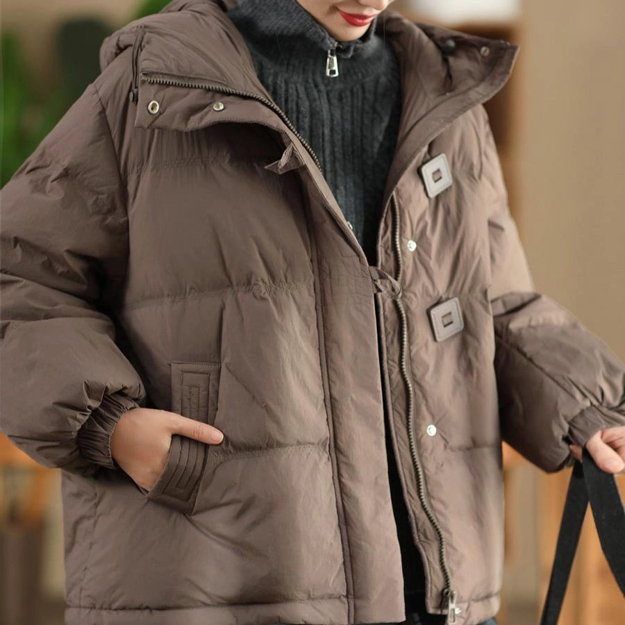 Babakud Women Winter Solid Colors Thickened Down Jacket Subtle Layers Magnetic Closure Option