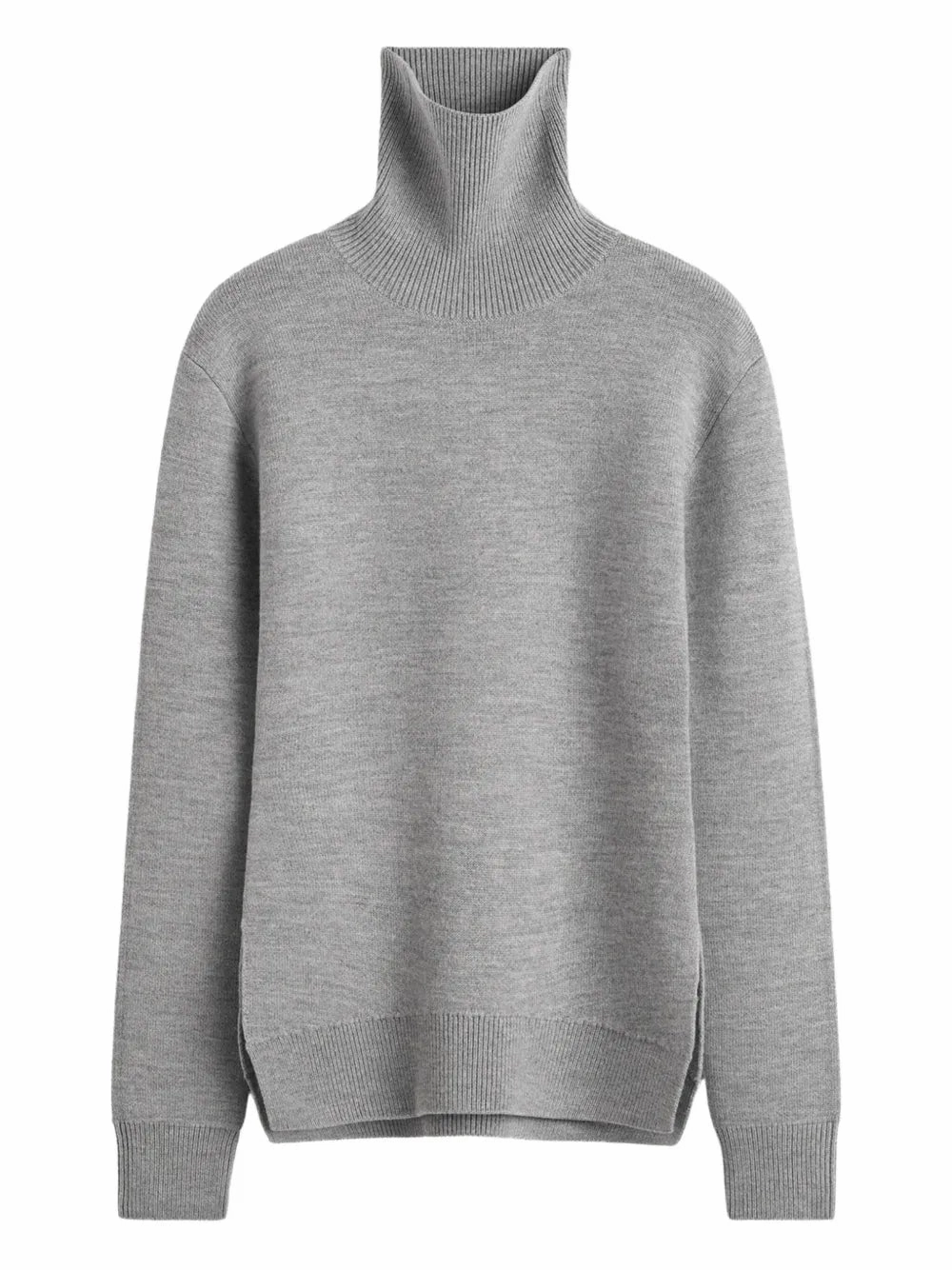 High-neck Double Knit Sweater in Pale Grey Melange Easy Wear Smooth Interior Lining