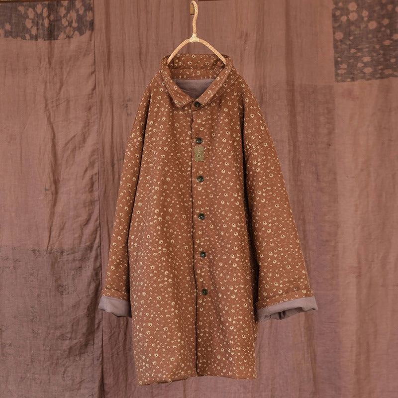 Women Retro Winter Floral Cotton Padded Coat Relaxed City Style