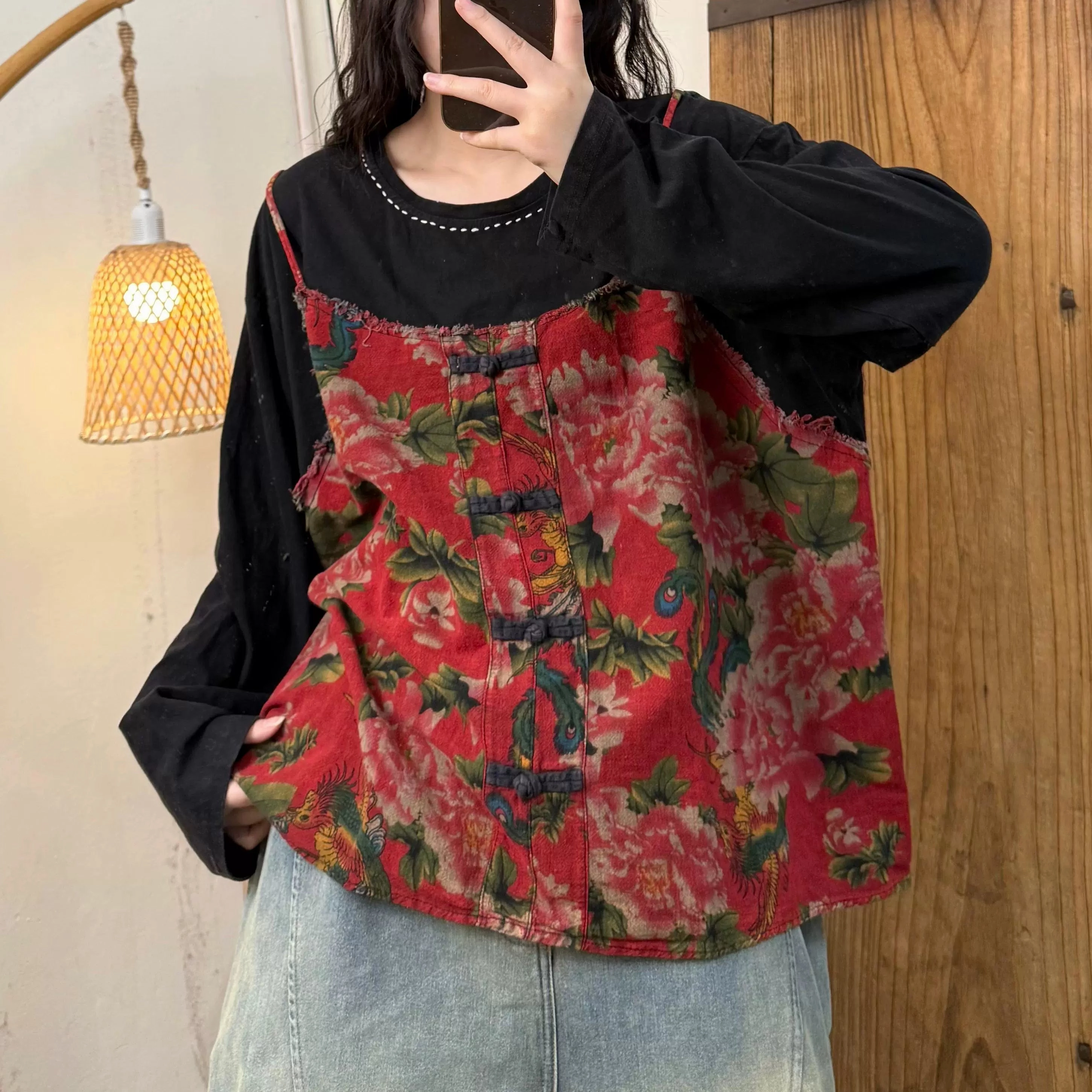 Bonded Seam Technology Storm Ready Gear Women Spring Retro Cotton Printed Floral Loose Vest