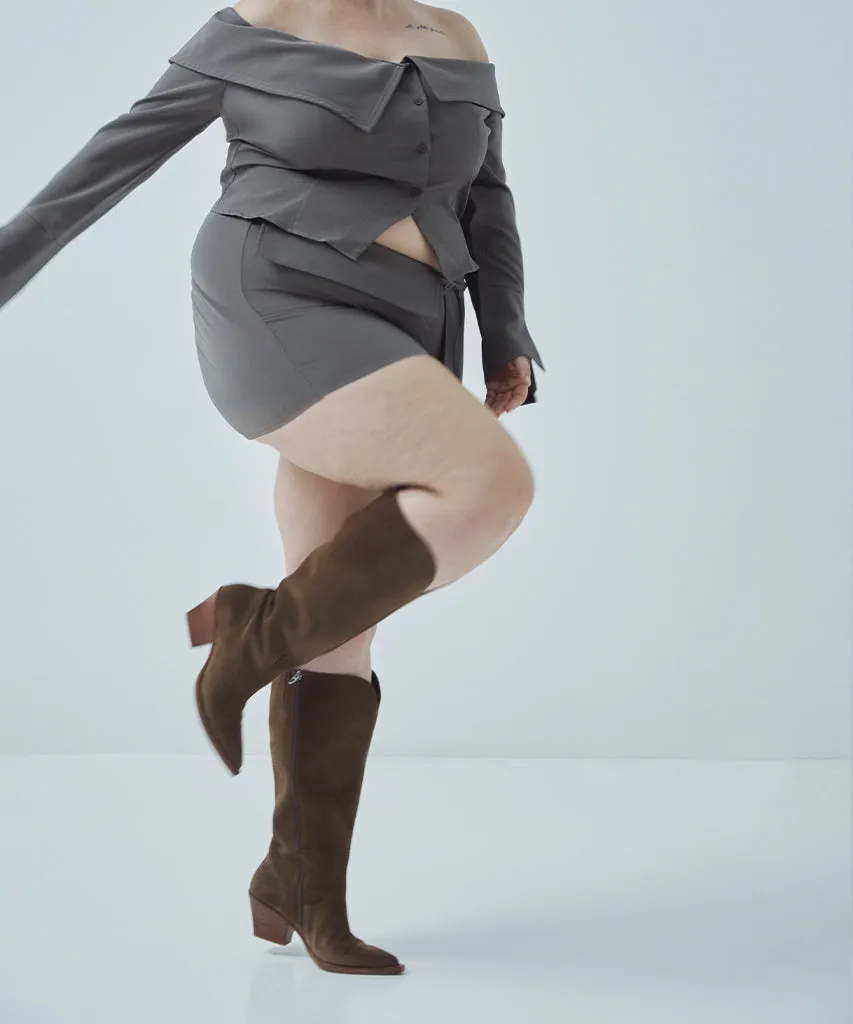 Unlined Comfort RAJ EXTRA WIDE CALF BOOTS BROWN SUEDE