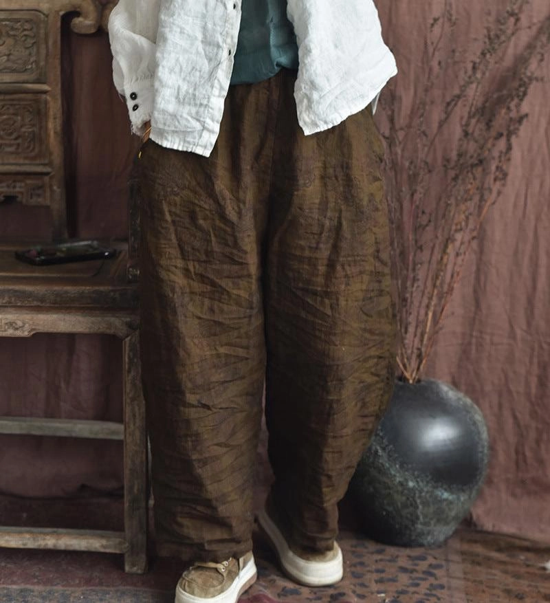 Loose Vintage Printed Casual Washed Wide-Leg Line Pants Thermal Balance