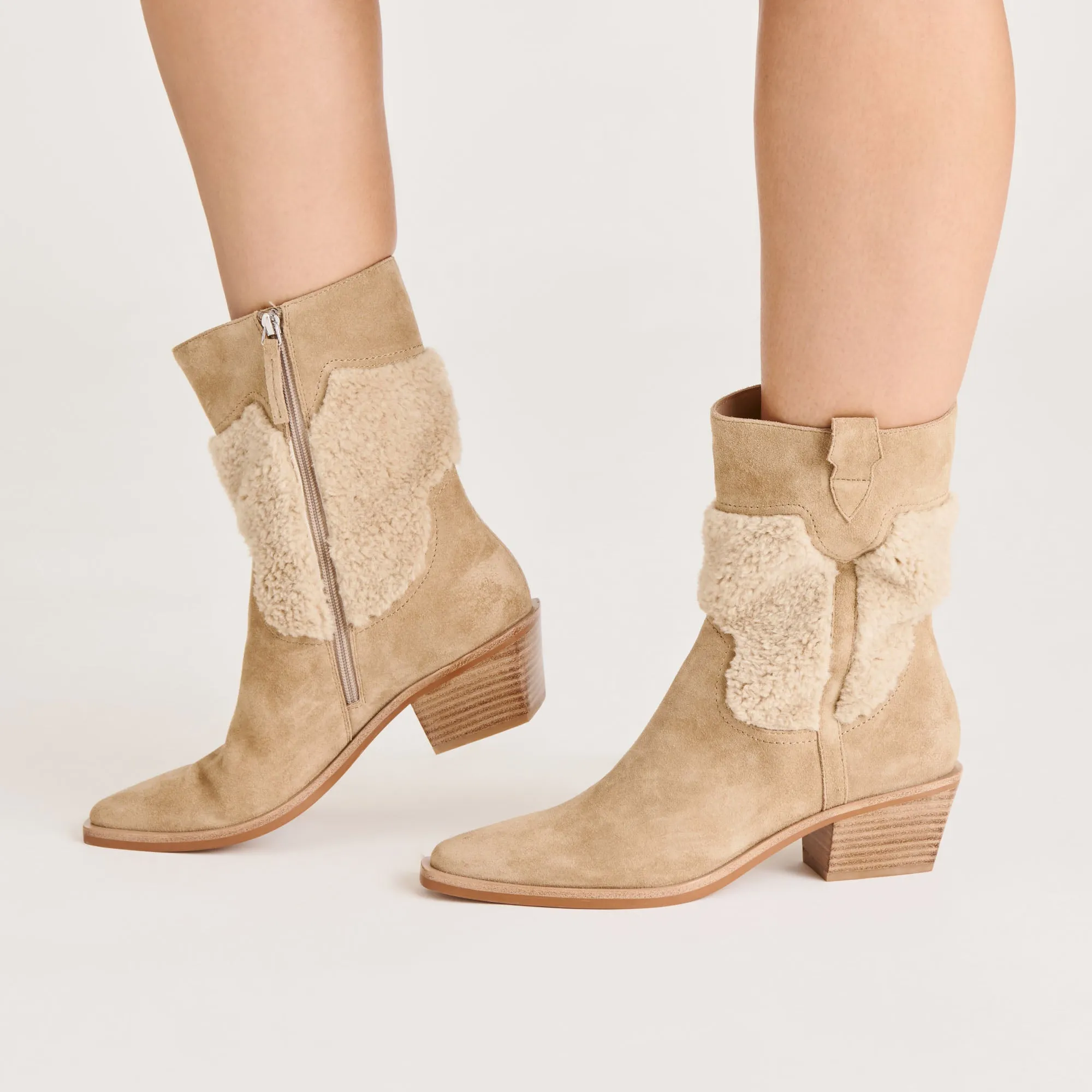 SALIL PLUSH BOOTS DK TAUPE SUEDE Knit Fabric Structured Heel Cup