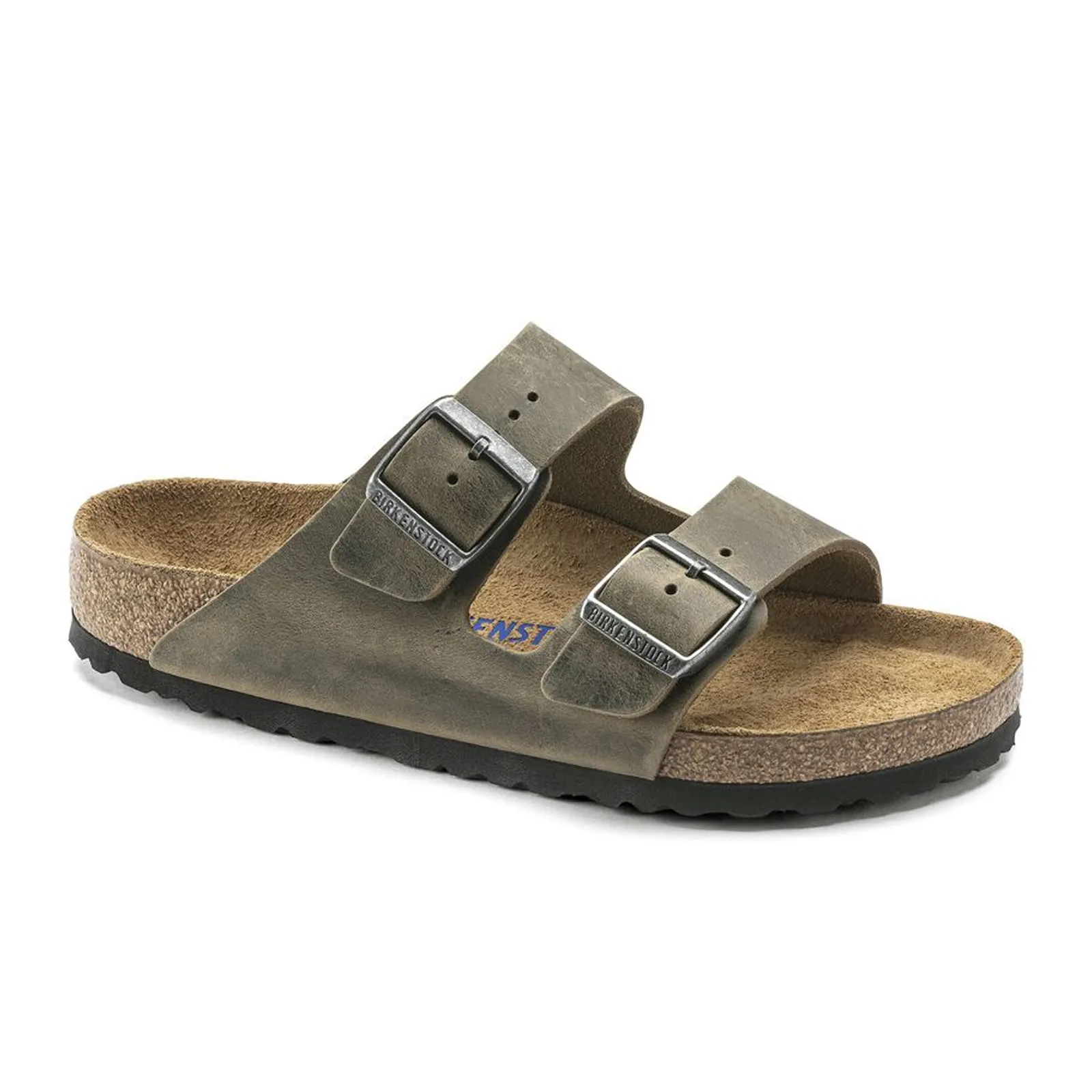 Birkenstock Arizona Soft Footbed Slide Sandal (Unisex) - Faded Khaki Oiled Leather Scratch Resistant