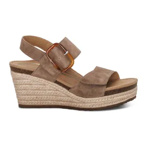 Aetrex Ashley Wedge Sandal (Women) - Taupe Suede Beach Footwear Relaxed Vibe