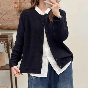 WaterRepellentFabric Cotton Warm Long Sleeves Casual Round Neck Cardigans