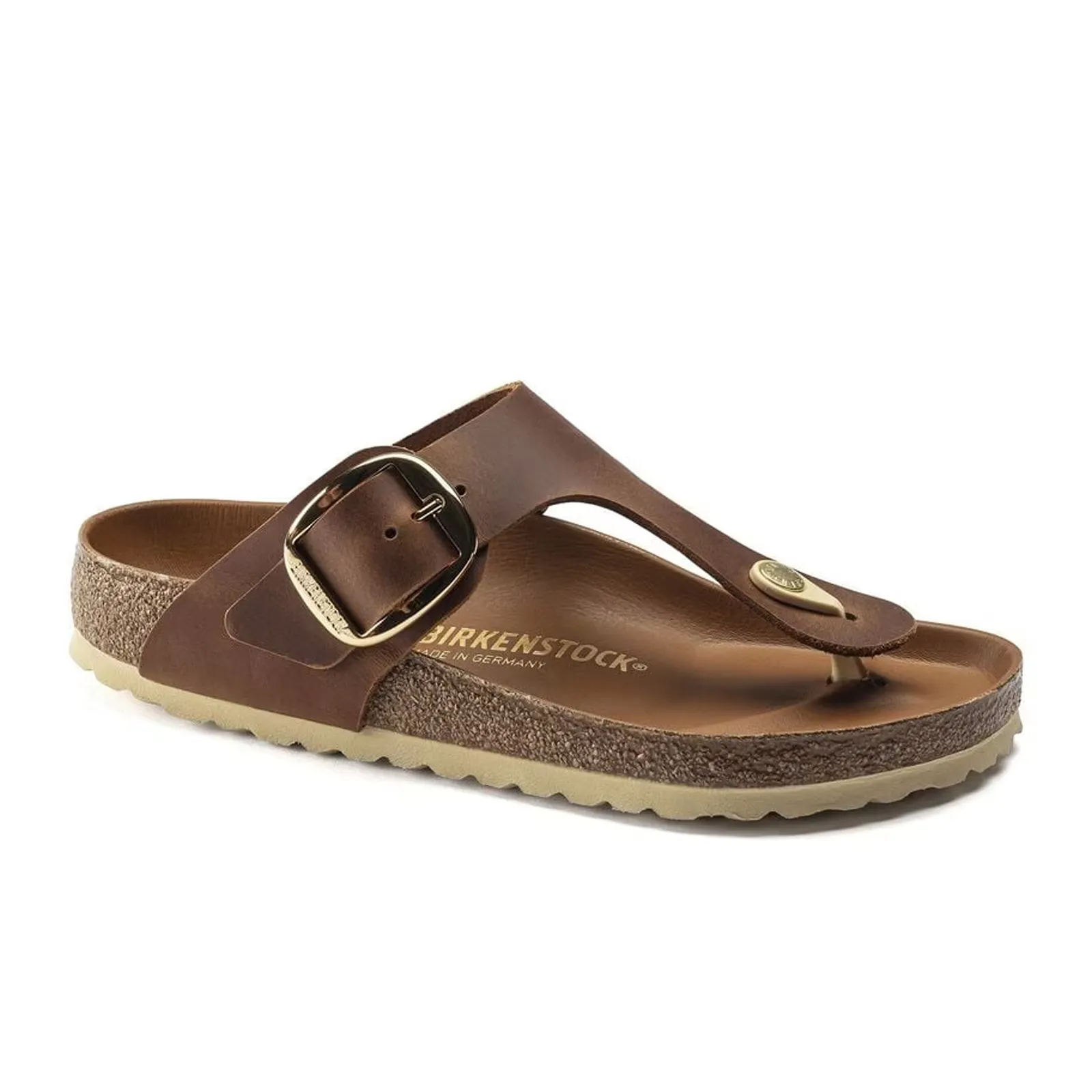 Birkenstock Gizeh Big Buckle Sandal (Women) - Cognac Leather Stable Footing Luxe Shade