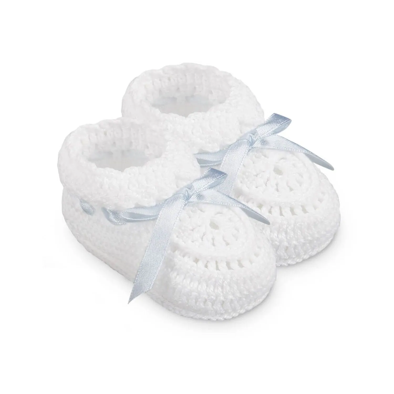 Newborn Hand Crochet Booties with Ribbons 2681 Ultra Cushioned Collar