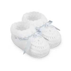Newborn Hand Crochet Booties with Ribbons 2681 Ultra Cushioned Collar