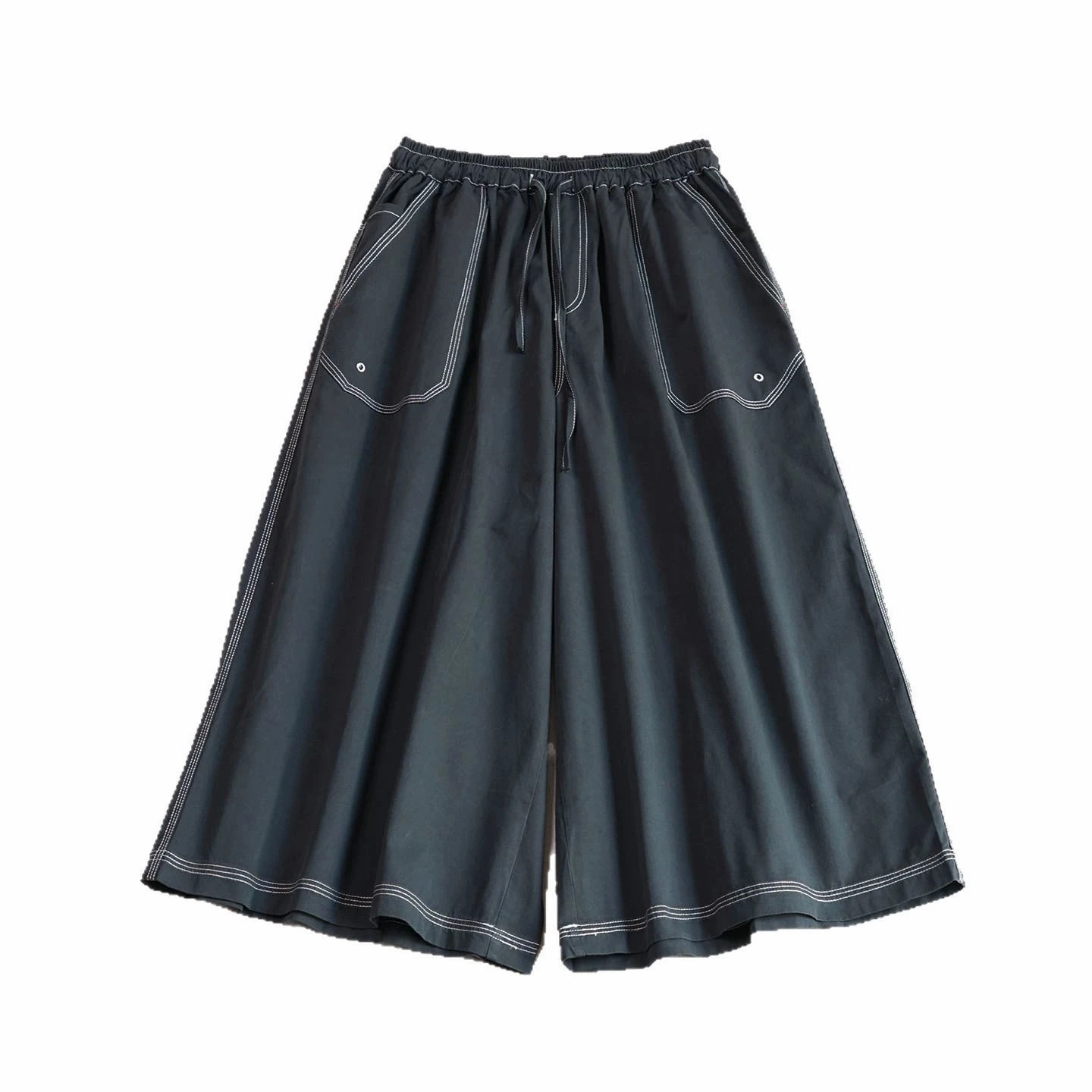 Non-restrictive Retro Cotton Versatile Loose Elastic Waist Lace-Up Pockets Pants