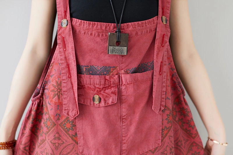 Comfortable Waist Odor Free Retro Ethic Printed Loose Strapped Pants