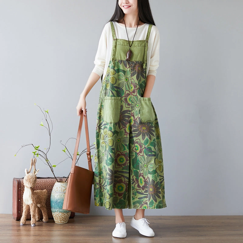 Flexible Fabric Relaxed Feel Retro Floral Printed Strappy Pants