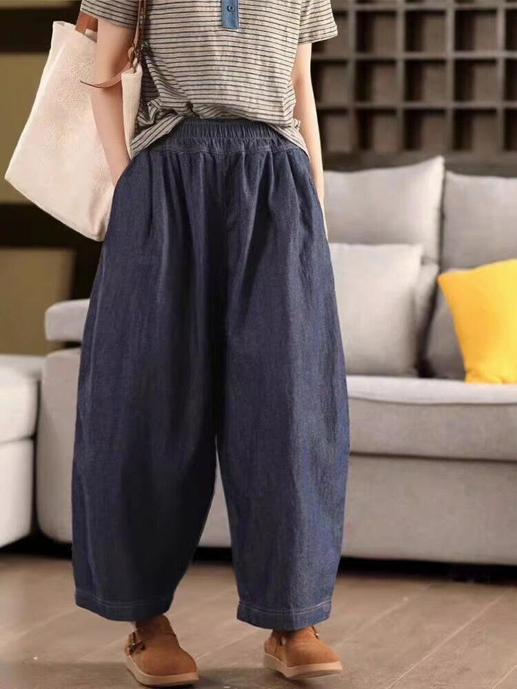 Lightweight Material Retro Summer Linen Loose Elastic Waist Casual Harem Pants
